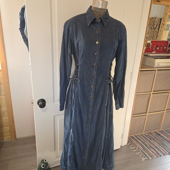 Vintage Forenza Denim Western Long Sleeve Button Down Maxi Dress, SIZE 10 - Picture 9 of 16